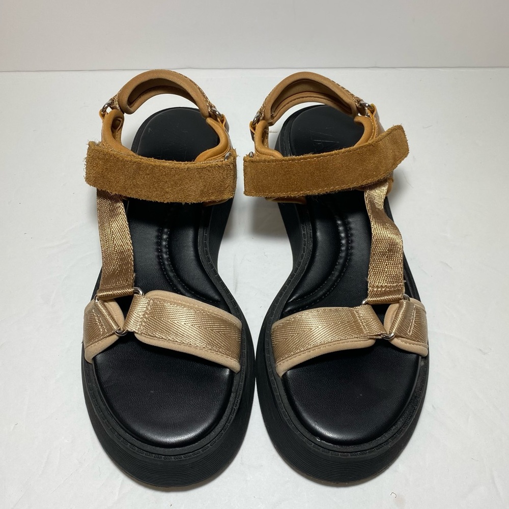 Zara Flat Strappy Dads Sandals Brown Sporty Style Thick Sole Women’s Size 36 - Picture 2 of 16